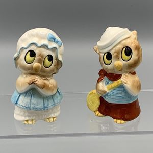 Vintage Owl Salt and Pepper Shakers Olivia Oliver Sailor Japan Anthropomorphic
